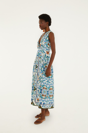 Flora Tile Off White Midi Dress