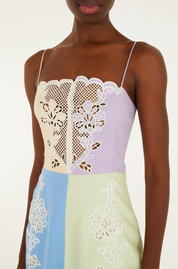 Multicolor Embroidery Sleeveless Midi Dress
