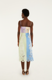 Multicolor Embroidery Sleeveless Midi Dress