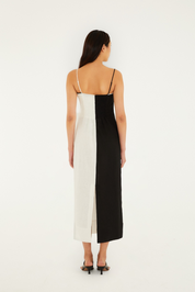 Black and White Embroidered Toucan Sleeveless Maxi Dress