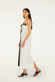 Black and White Embroidered Toucan Sleeveless Maxi Dress