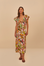 Into The Jungle Pink Sleeveless Midi Dress