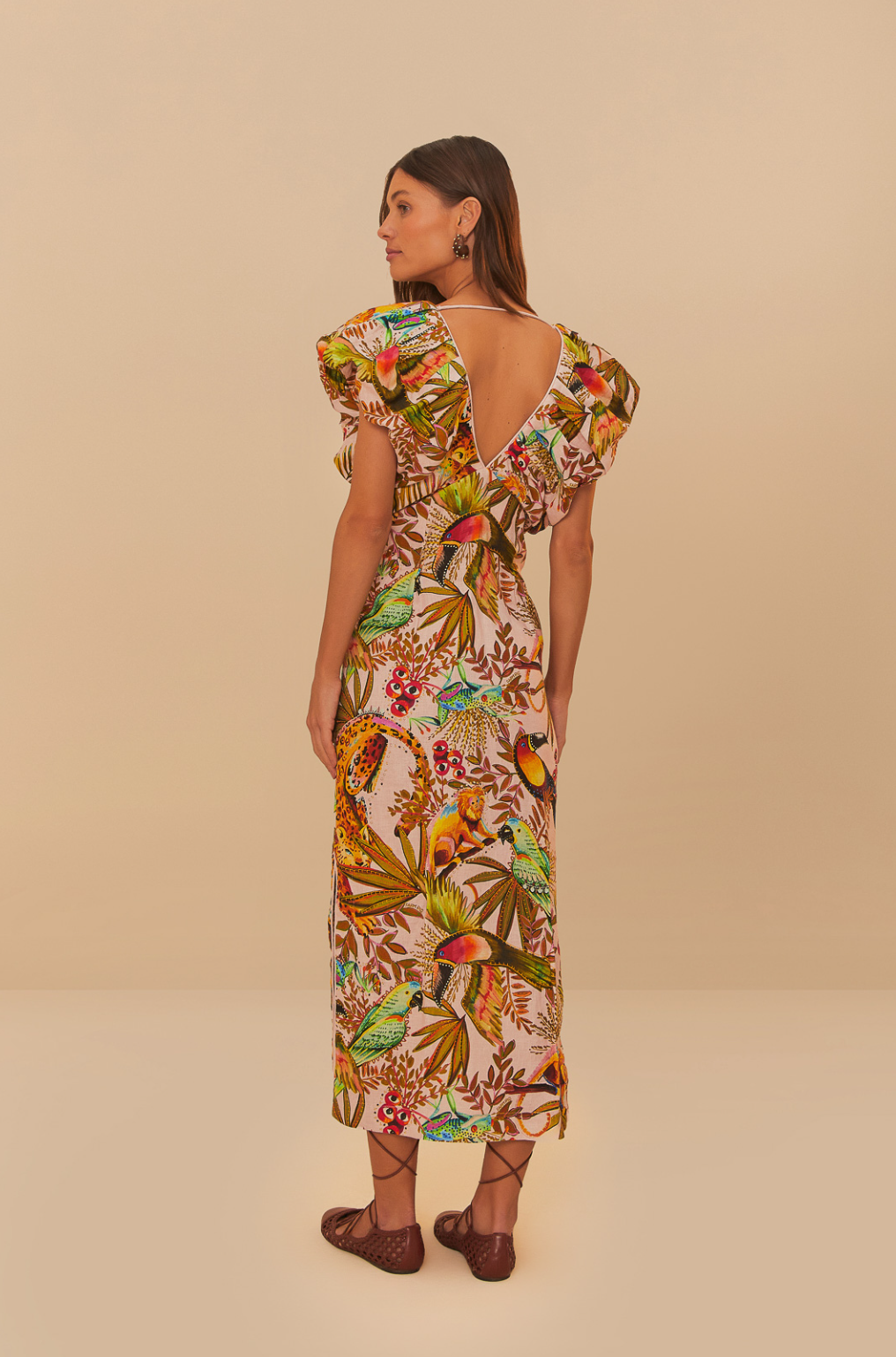 Into The Jungle Pink Sleeveless Midi Dress