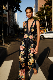 Maira Floral Dark Blue Midi Dress