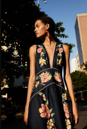 Maira Floral Dark Blue Midi Dress