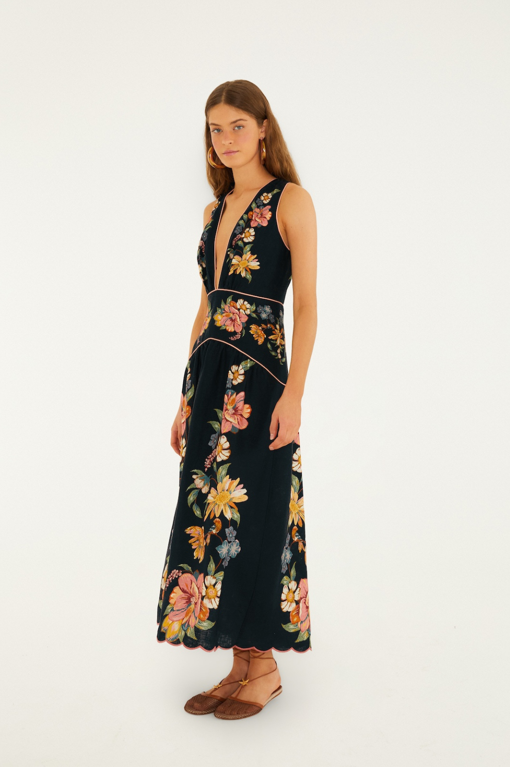 Maira Floral Dark Blue Midi Dress