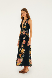 Maira Floral Dark Blue Midi Dress