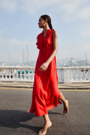 Red Sleeveles Midi Dress