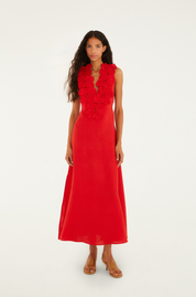 Red Sleeveles Midi Dress