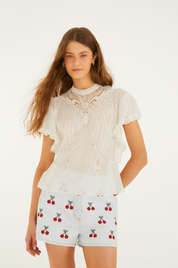 Off White Blouse With Appliqus