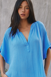 Moroccan Blue Short Sleeve Caftan