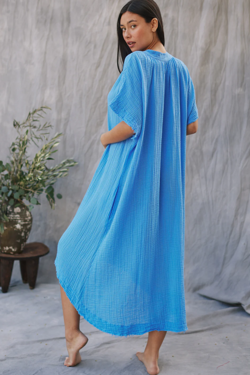 Moroccan Blue Short Sleeve Caftan