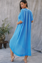 Moroccan Blue Short Sleeve Caftan