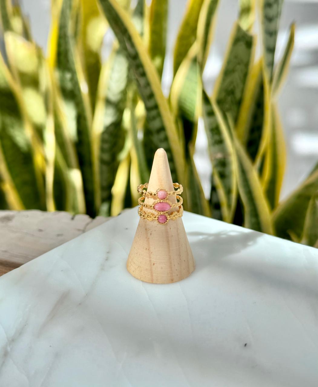 AN031 Triple Pink Jadeite Ring