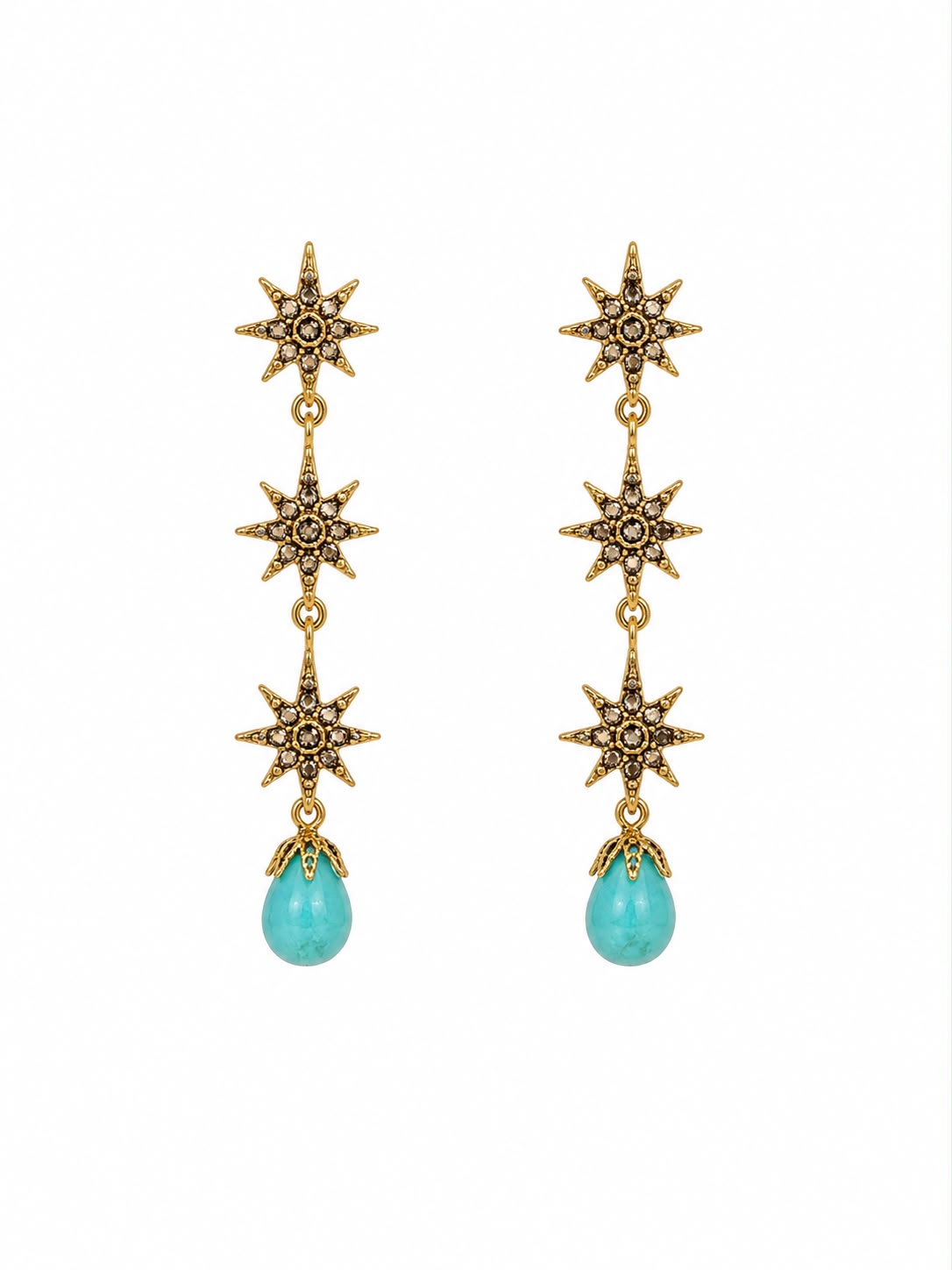 Tripple Polaris Gold Drop Turquesa Earrings