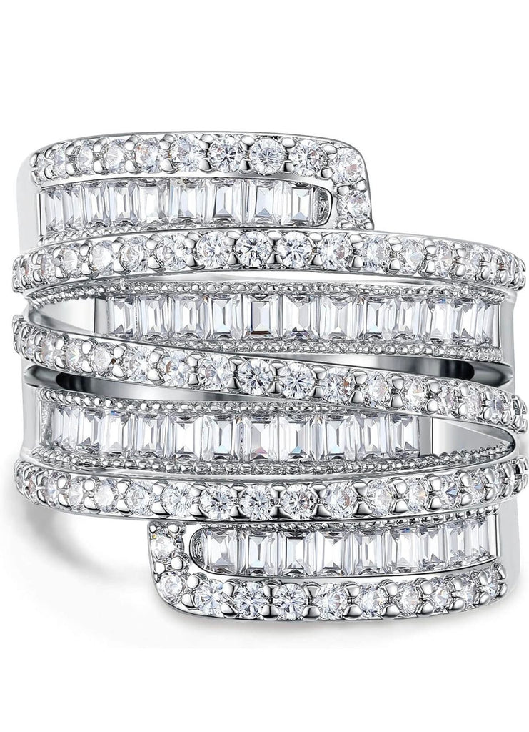 Baguette Cubic Zirconia Wide Band Cocktail Ring