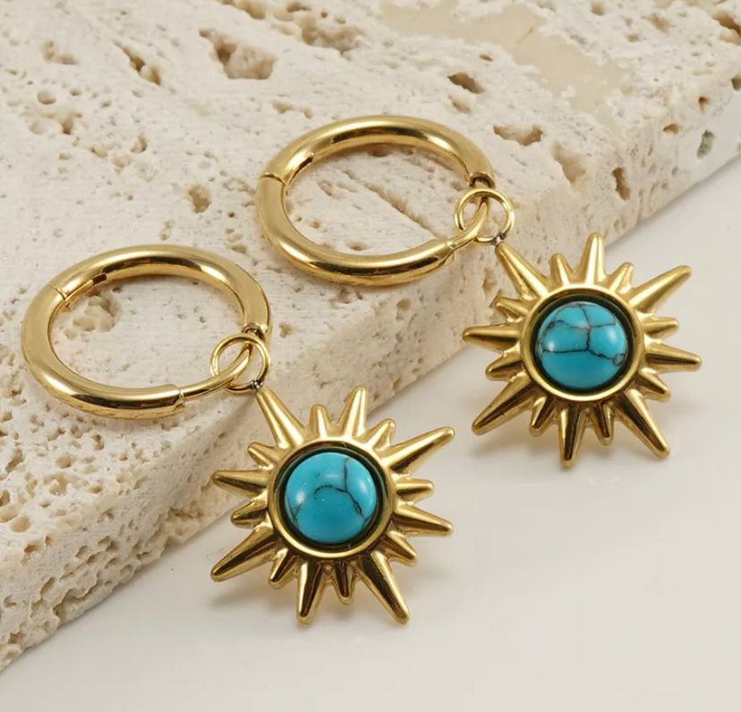 LAR008 Star Turquoise Click Earrings