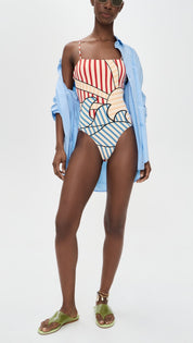 Navy Stripes Off White One Piece