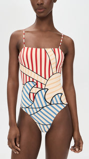Navy Stripes Off White One Piece