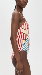 Navy Stripes Off White One Piece