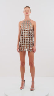 Mochi Caramel Leather Mini Dress