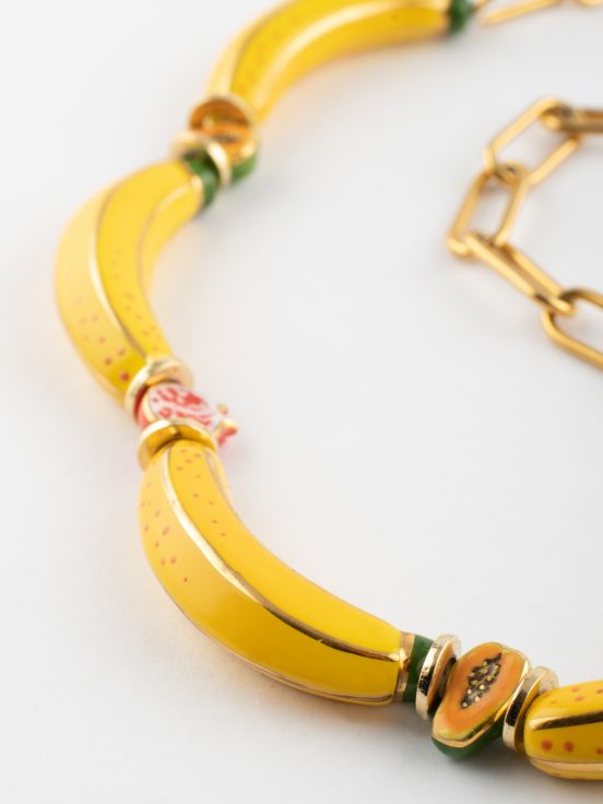 Yellow Banana Beads and Fruits Necklace