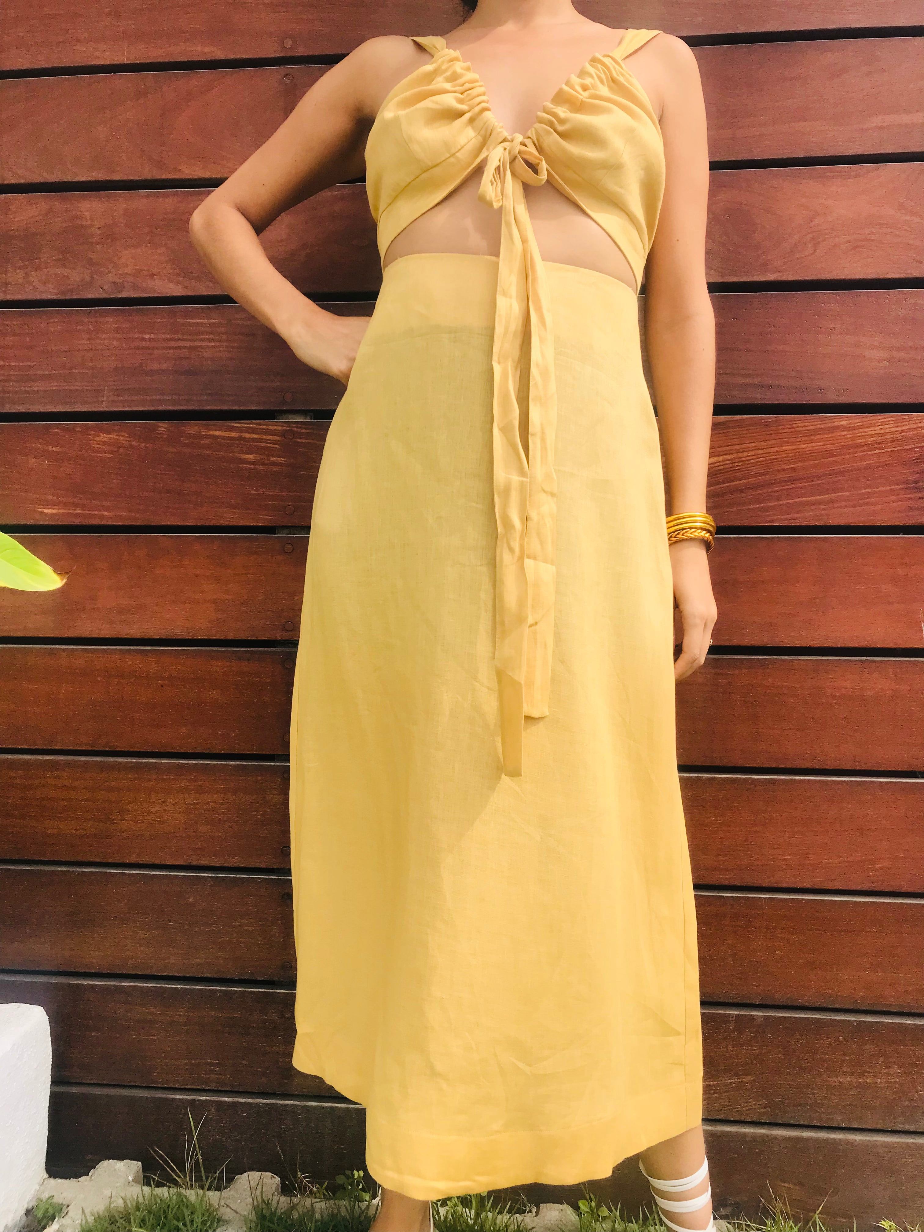 130281 Dress Long Sleeveless Gatherings Mustard