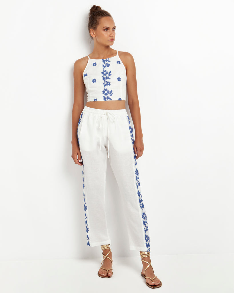 210077 Trousers All Over Daisy White / Blue
