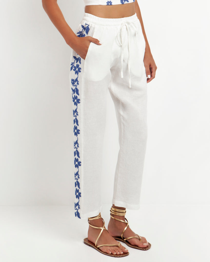 210077 Trousers All Over Daisy White / Blue