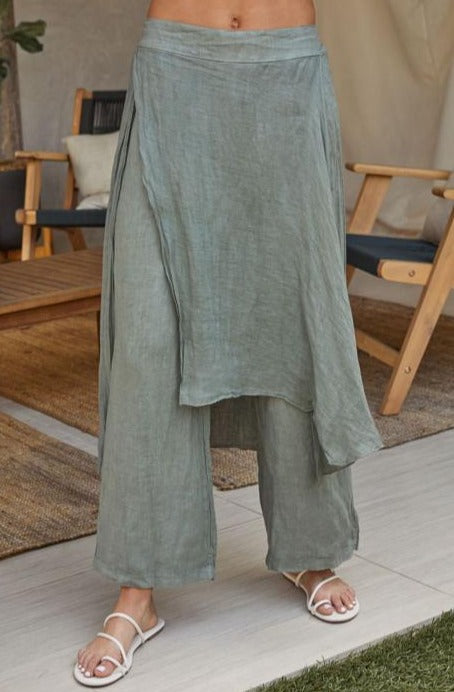Solid Linen Army Green Pants