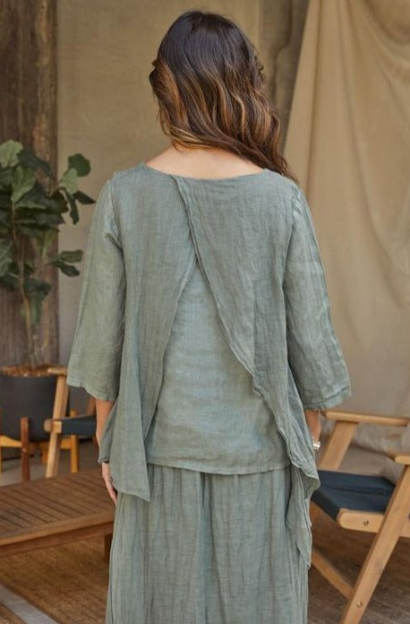 Solid Linen Army Green Blouse