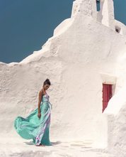 AKSWD3 Silk Wrap Slip Maxi Dress Aqua Flamingo