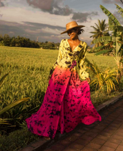 AKSWD1 Silk Long Sleeve Wrap Dress - Astral Neon