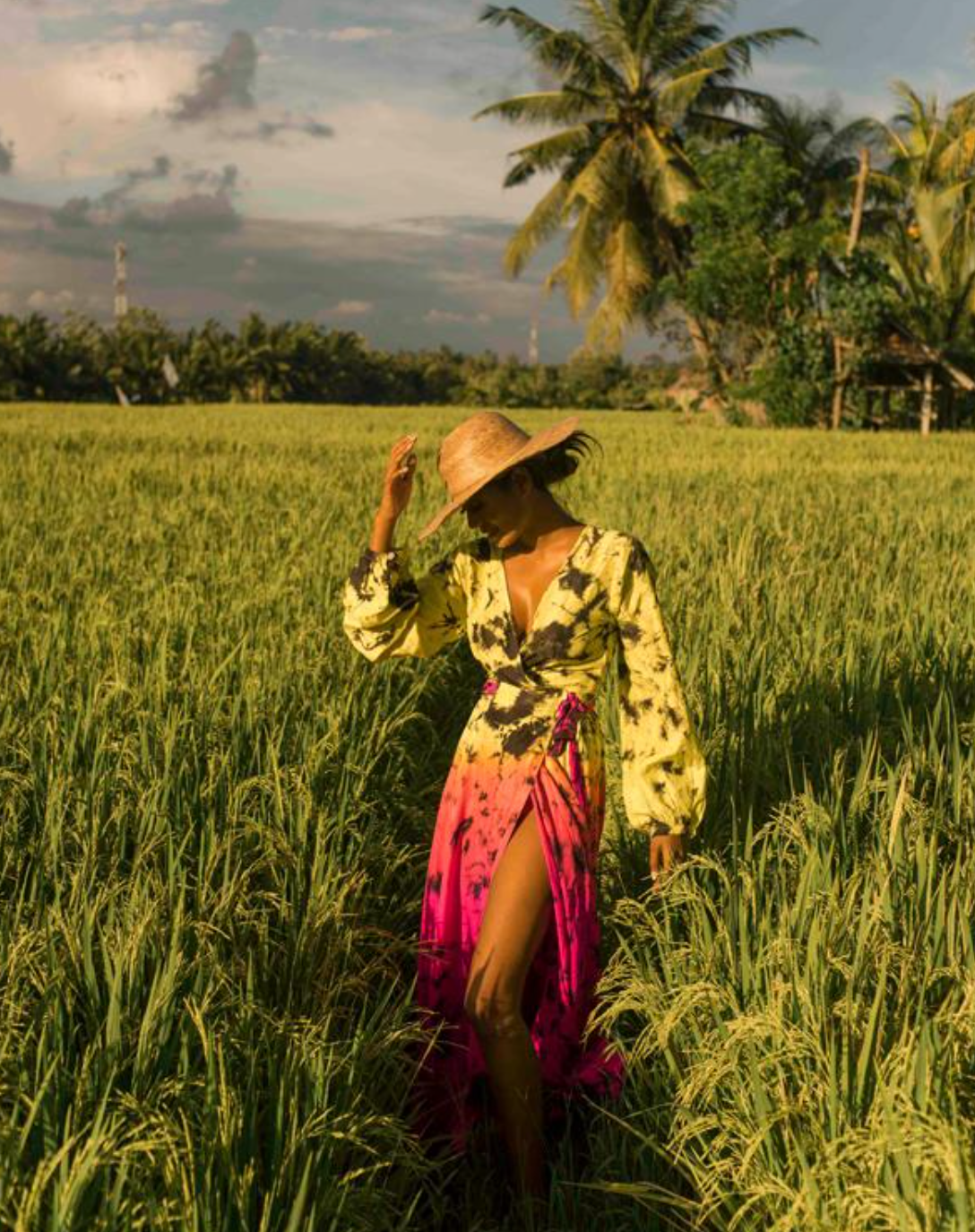 AKSWD1 Silk Long Sleeve Wrap Dress - Astral Neon