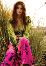 AKSWD1 Silk Long Sleeve Wrap Dress - Astral Neon