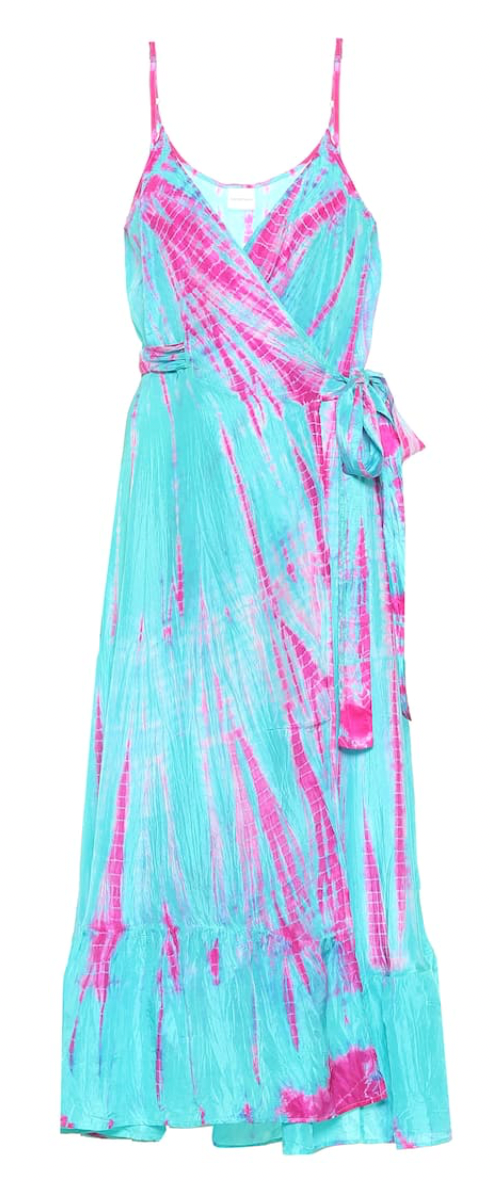 AKSWD3 Silk Wrap Slip Maxi Dress Aqua Flamingo