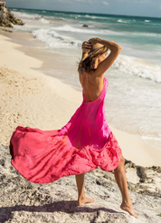 AKSWD40 Silk T-Strap Maxi Dress Neon Fire