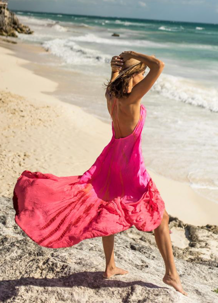 AKSWD40 Silk T-Strap Maxi Dress Neon Fire