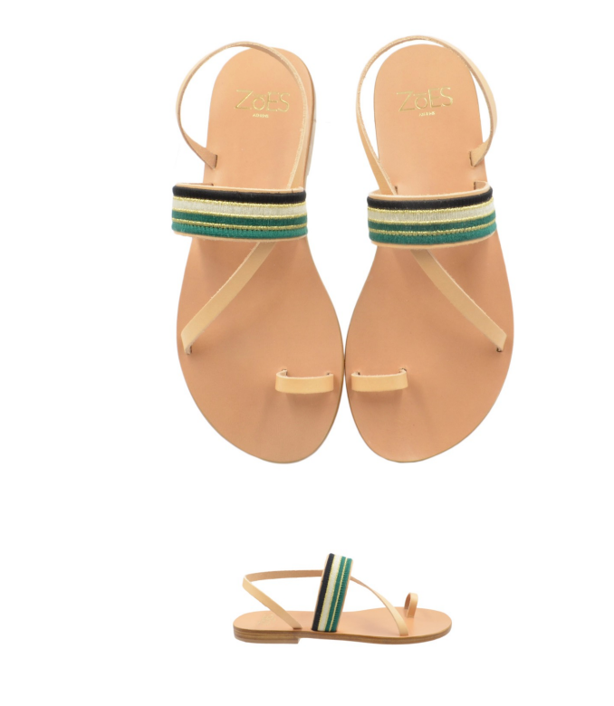 Filoti  Natural Vachetta Green Band Sandals