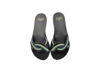 Halki Black Vachetta Turquoise Band Sandals