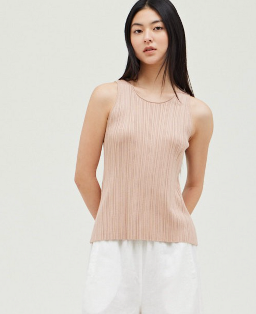 Sleeveless Stripe Knit Soft Rose Top