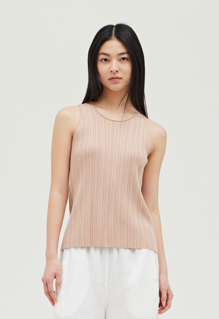 Sleeveless Stripe Knit Soft Rose Top