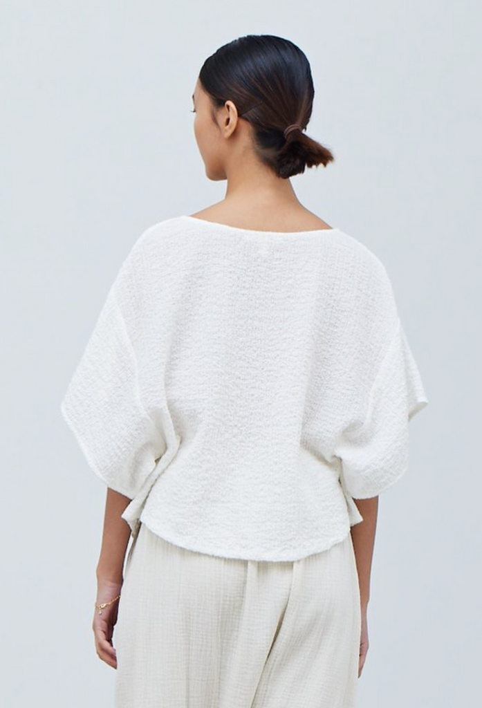 Textured Boxy Tee Off White Top