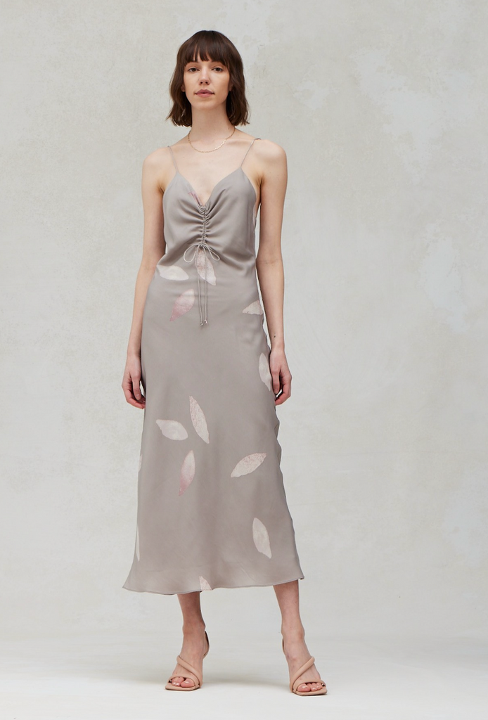Satin Unba Lanced Print Fawn Dress