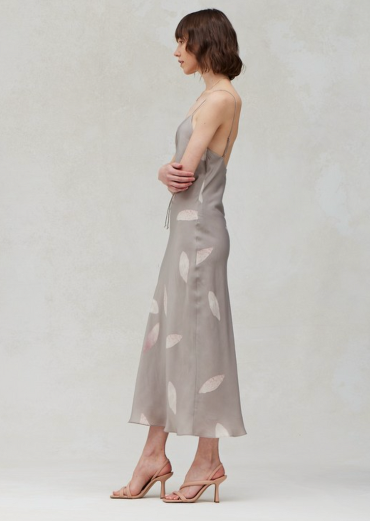 Satin Unba Lanced Print Fawn Dress