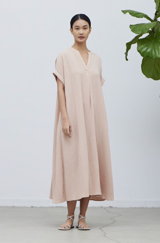 Cotton Gauze Midi  Dress Soft Rose