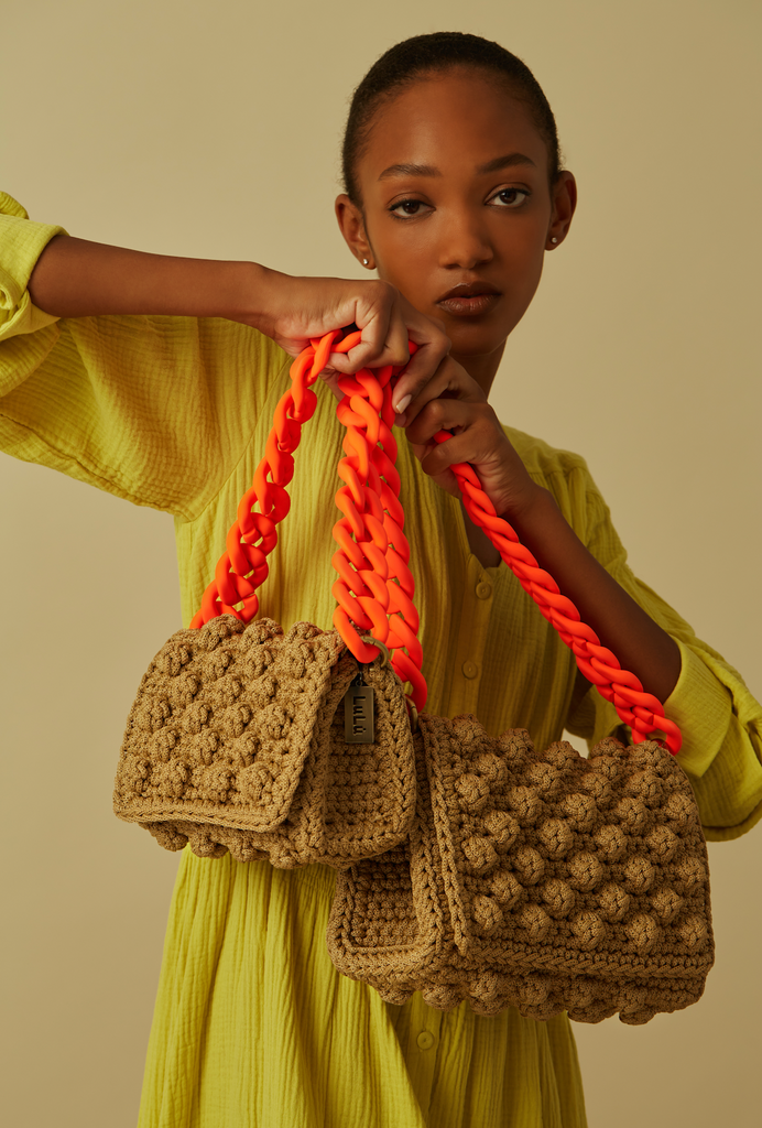 Sahara Dark Beige & Orange Thick Chain Medium Handbag