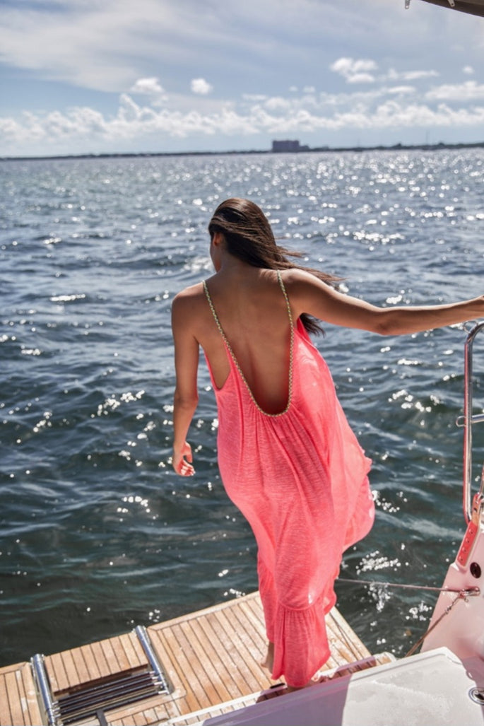 Braided Low Back Hot Pink Dress